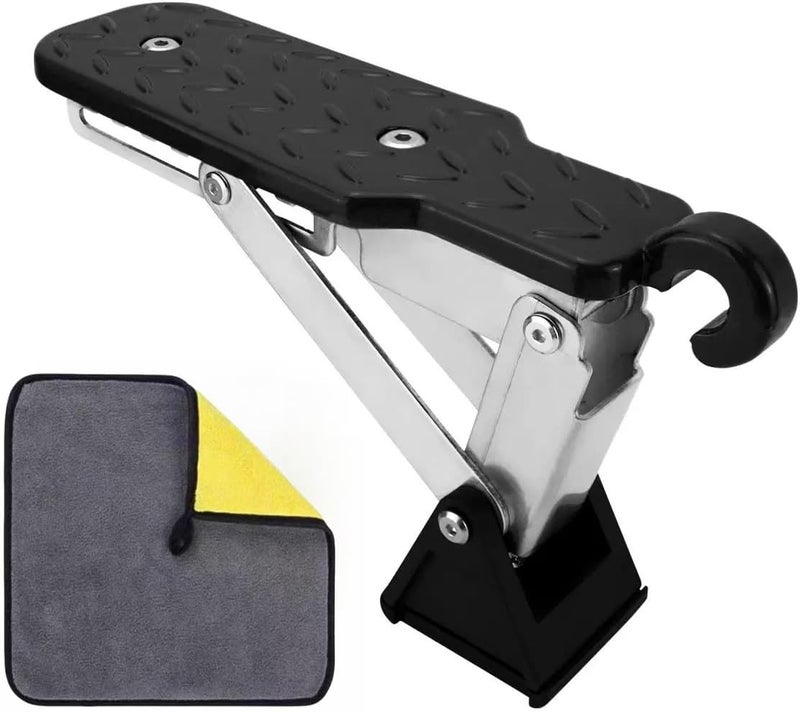 KimYaa Universal Car Door Step, Heavy Duty Aluminum Alloy Car Latch Step with 7-Step Adjustable Height, Foldable Portable Car Rooftop Step, Non-Slip Platform for Trucks, SUVs, Vans, and Cars, Black - Image 1